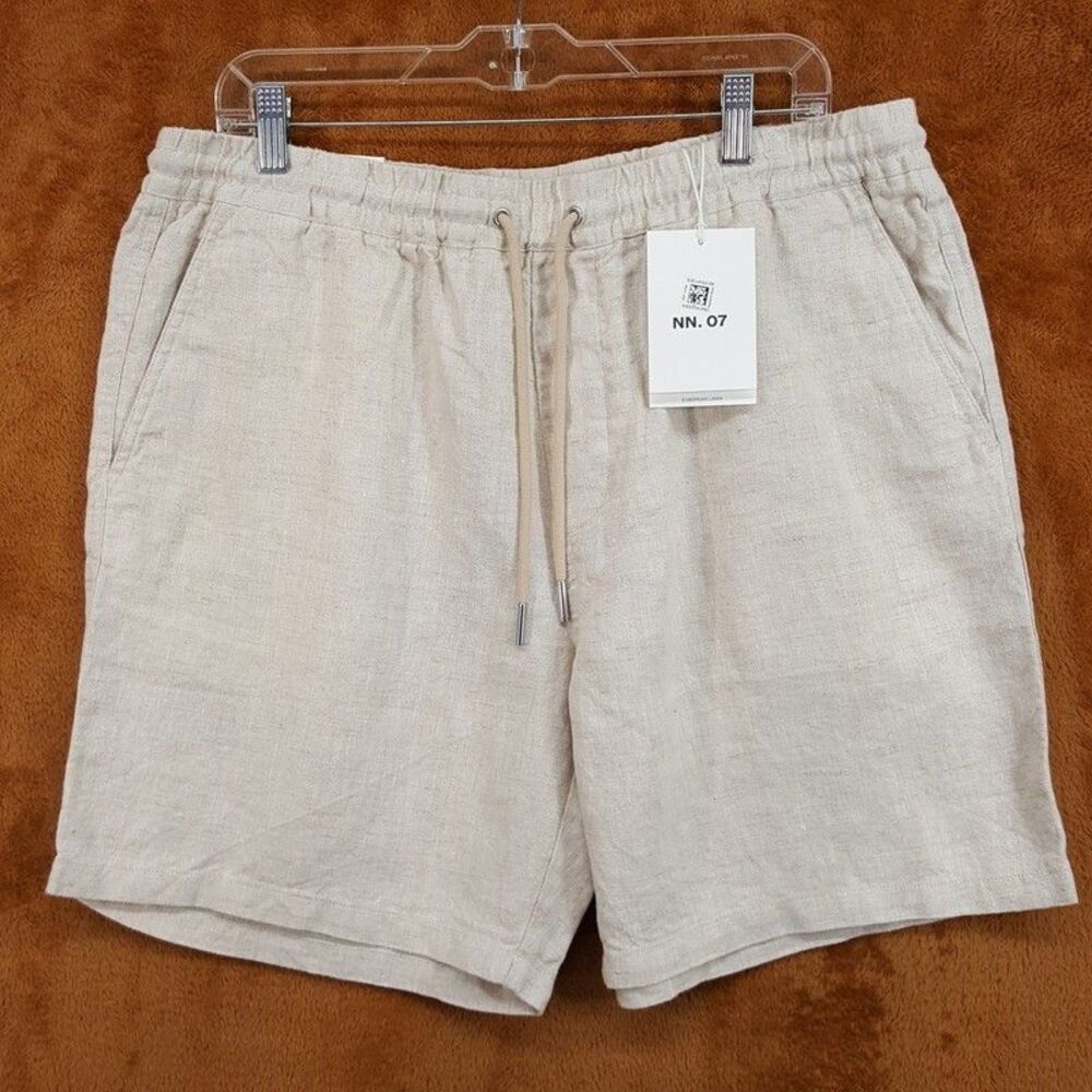 NN07 Shorts Mens XL Tan Cream Drawstring 100% Linen GREGOR in Oat $170